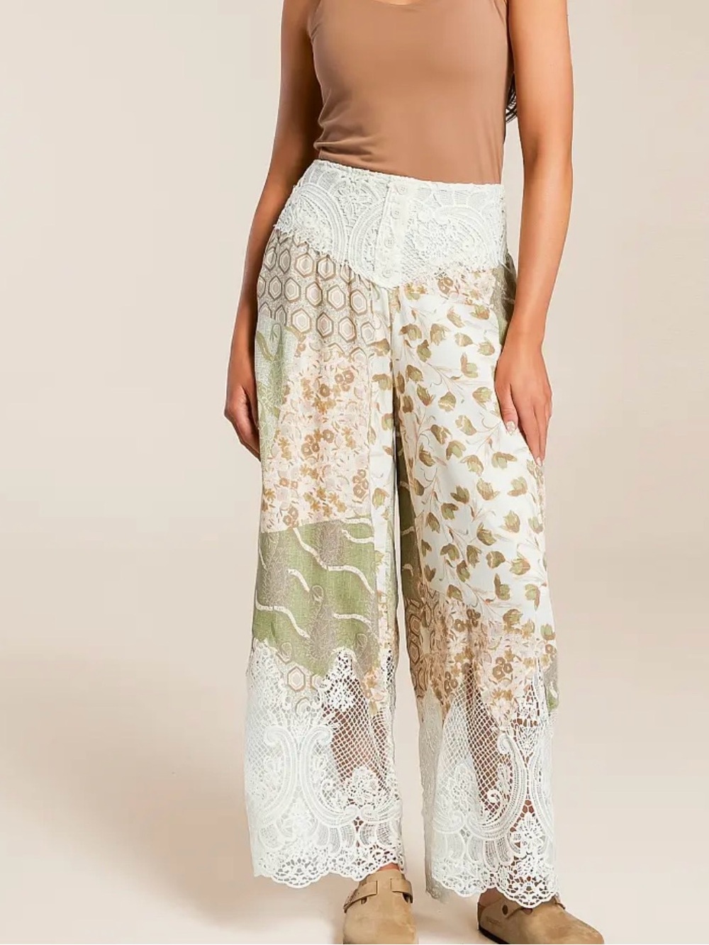 Miss Me Lace-Trim Crochet Beach Patchwork Wide-Leg Pants XL like Anthropology
